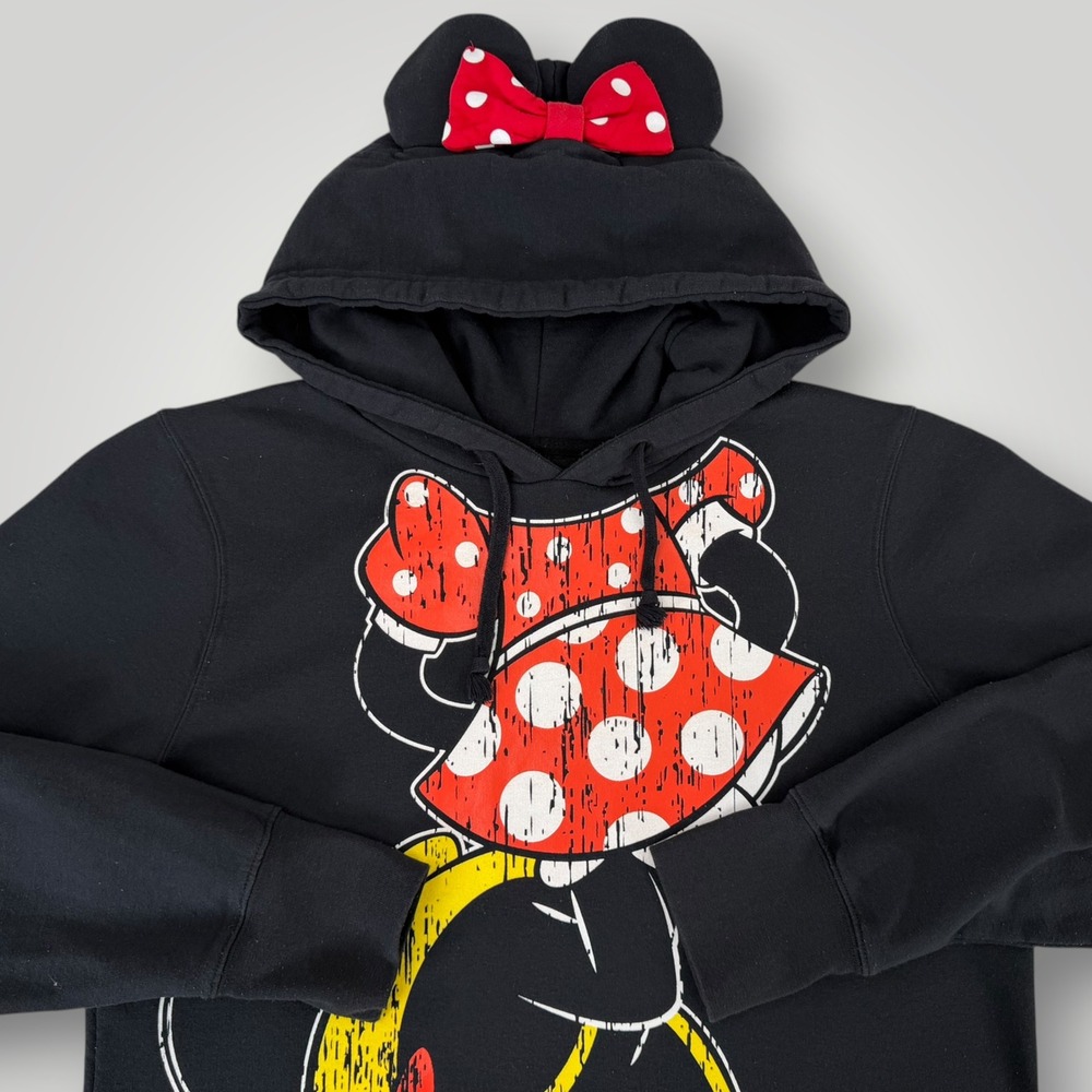 Disney Parks Minnie Mouse Hoodie Black Polka Dot Bow Ears Graphic Sweatshirt XL